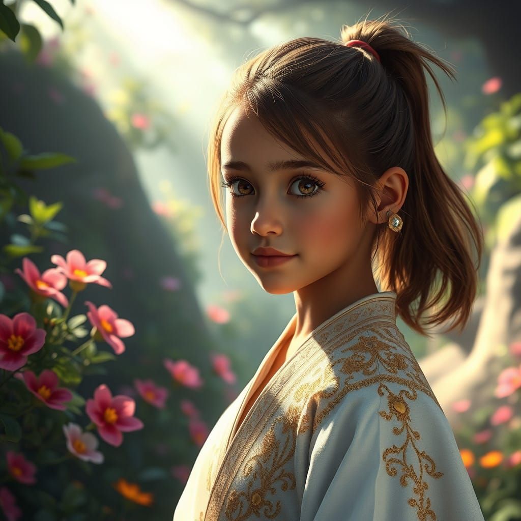 Mystical Girl in Whimsical Wonderland