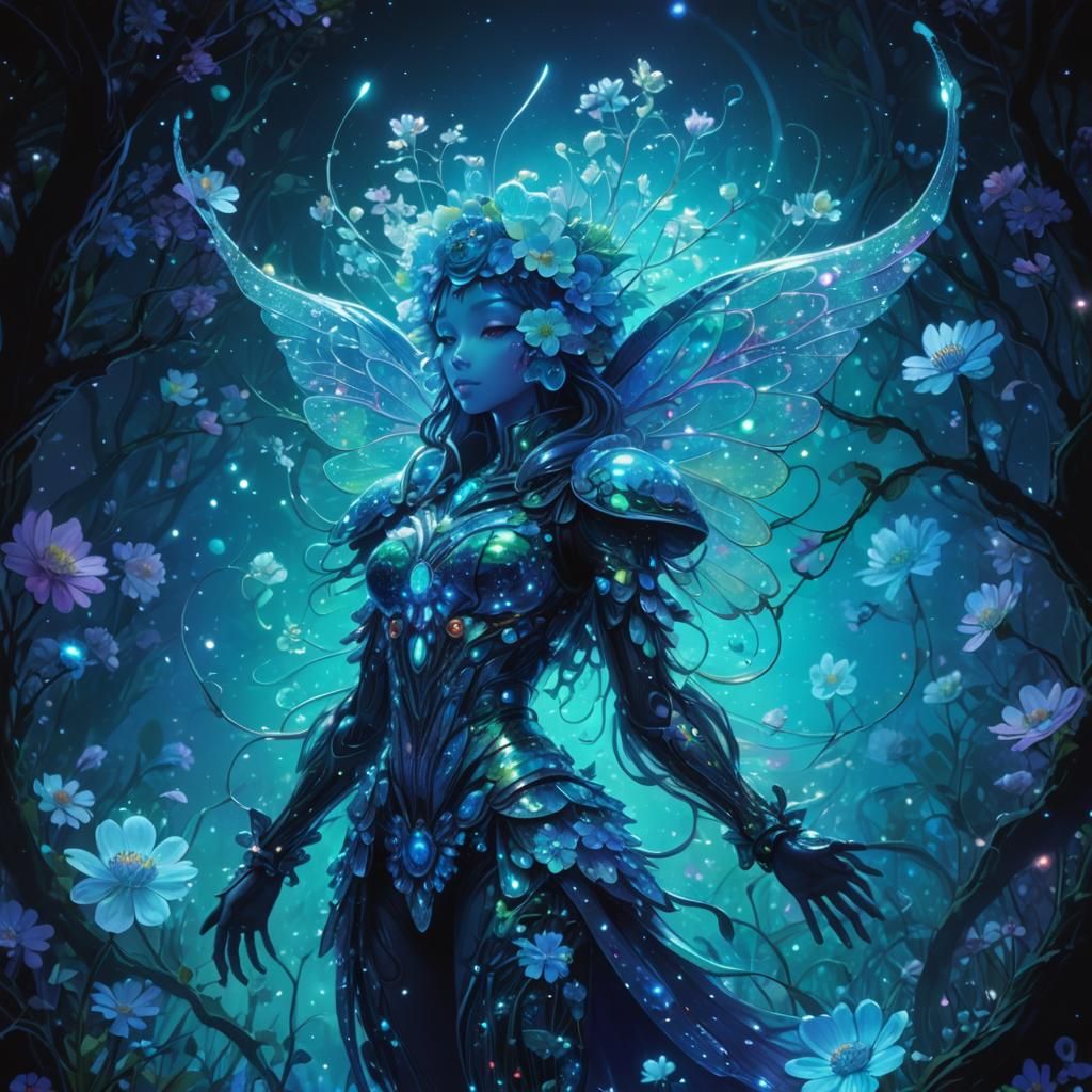 Neon Flower Fairy in Manga Style Artwork