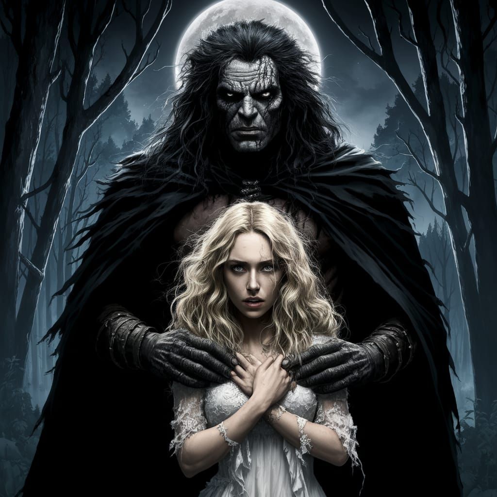 Dark Warrior Under Moonlit Forest Canopy