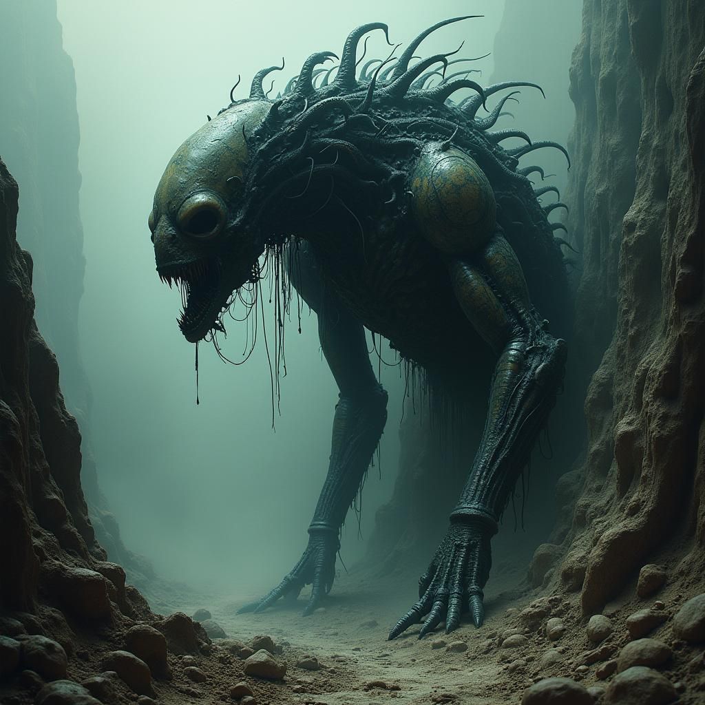 Biomechanical Creature in Gothic Dark Fantasy Style