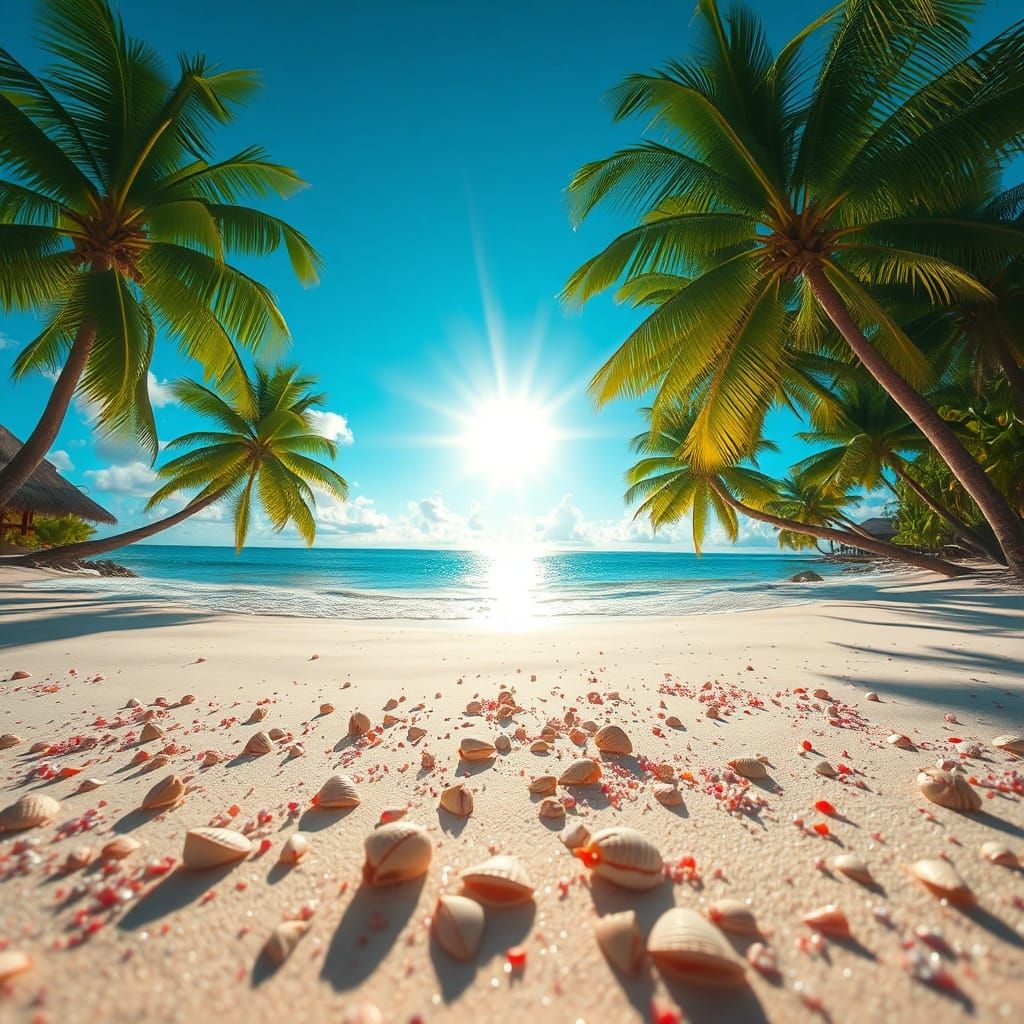 Vibrant Beach Scene in Golden Hour Sunshine