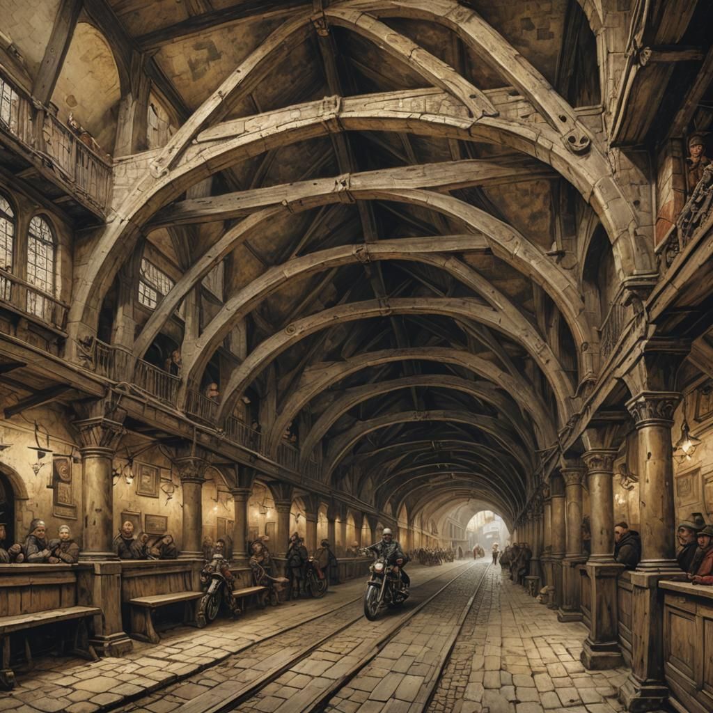 Harley Davidson in Medieval Town, Rembrandt Style