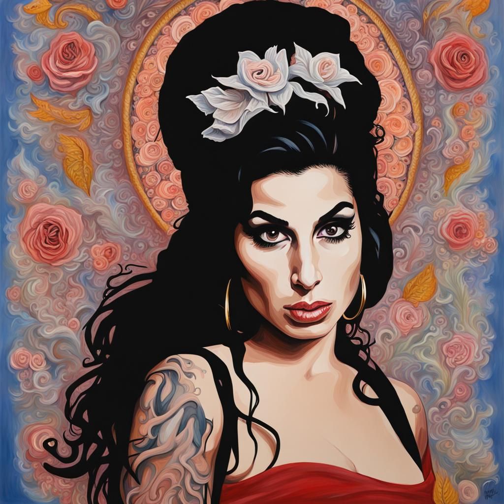 Amy Winehouse as a God in Gouache Painting