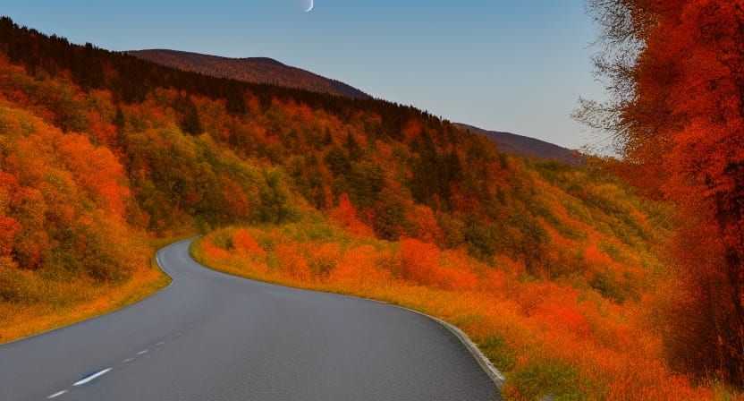 Winding Road Under Autumn Moon