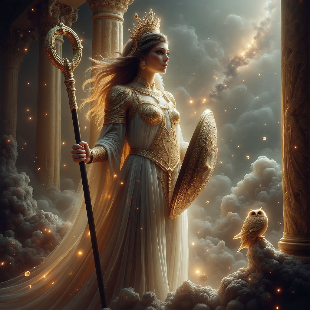 Goddess Athena in Gold and White, Digital Painting