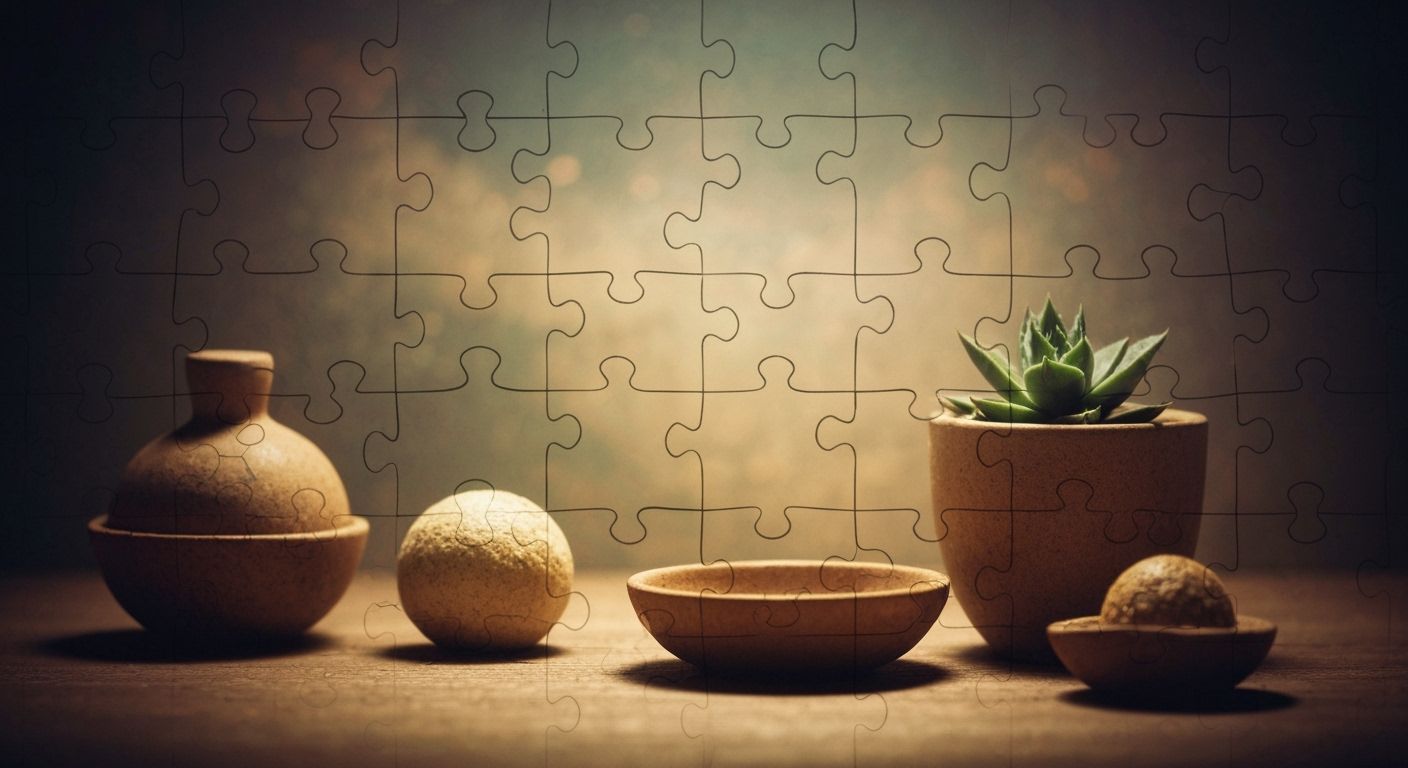 Surreal Dreamscape Puzzle Assembling in Bokeh