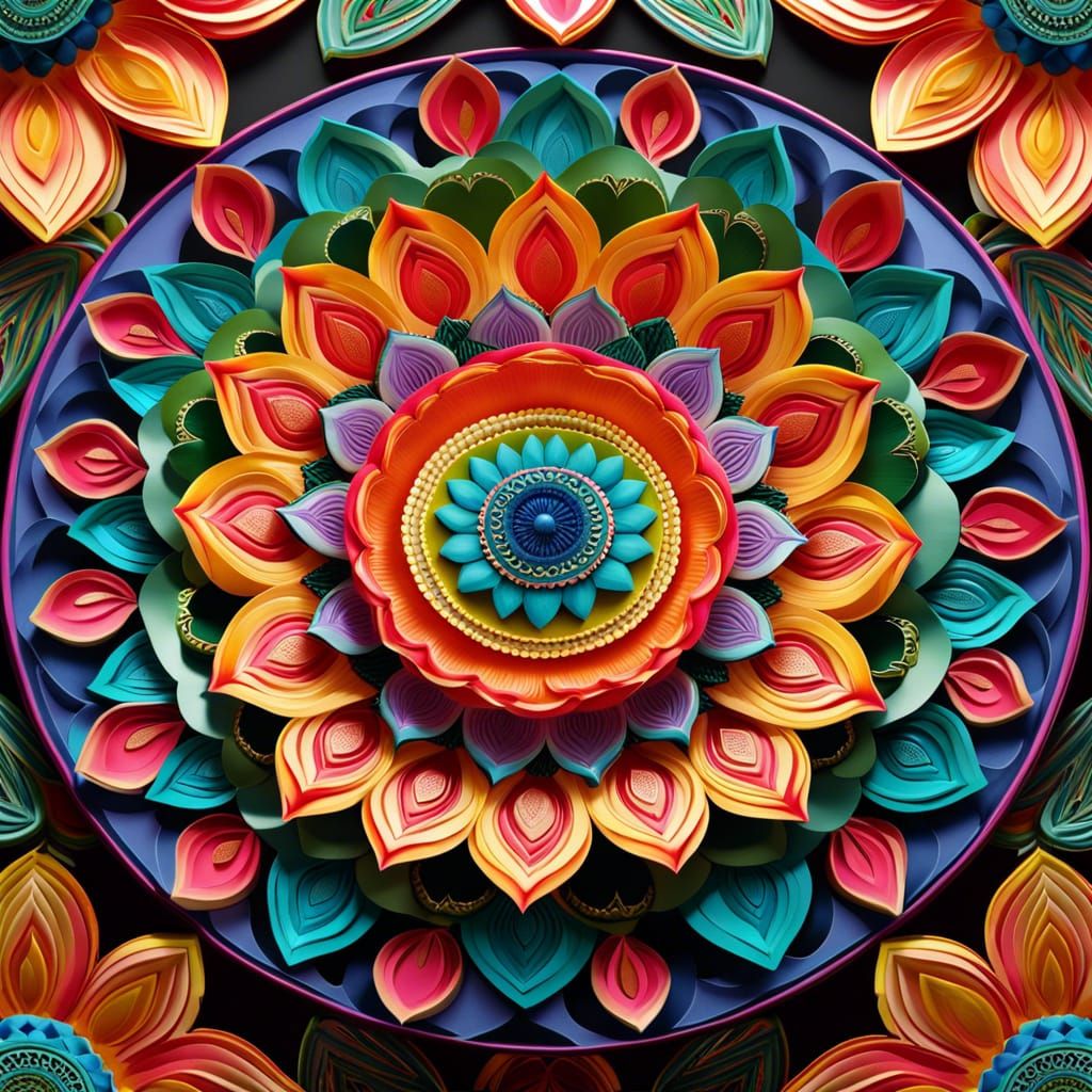 Intricate Colorful Lotus Mandala in 3D