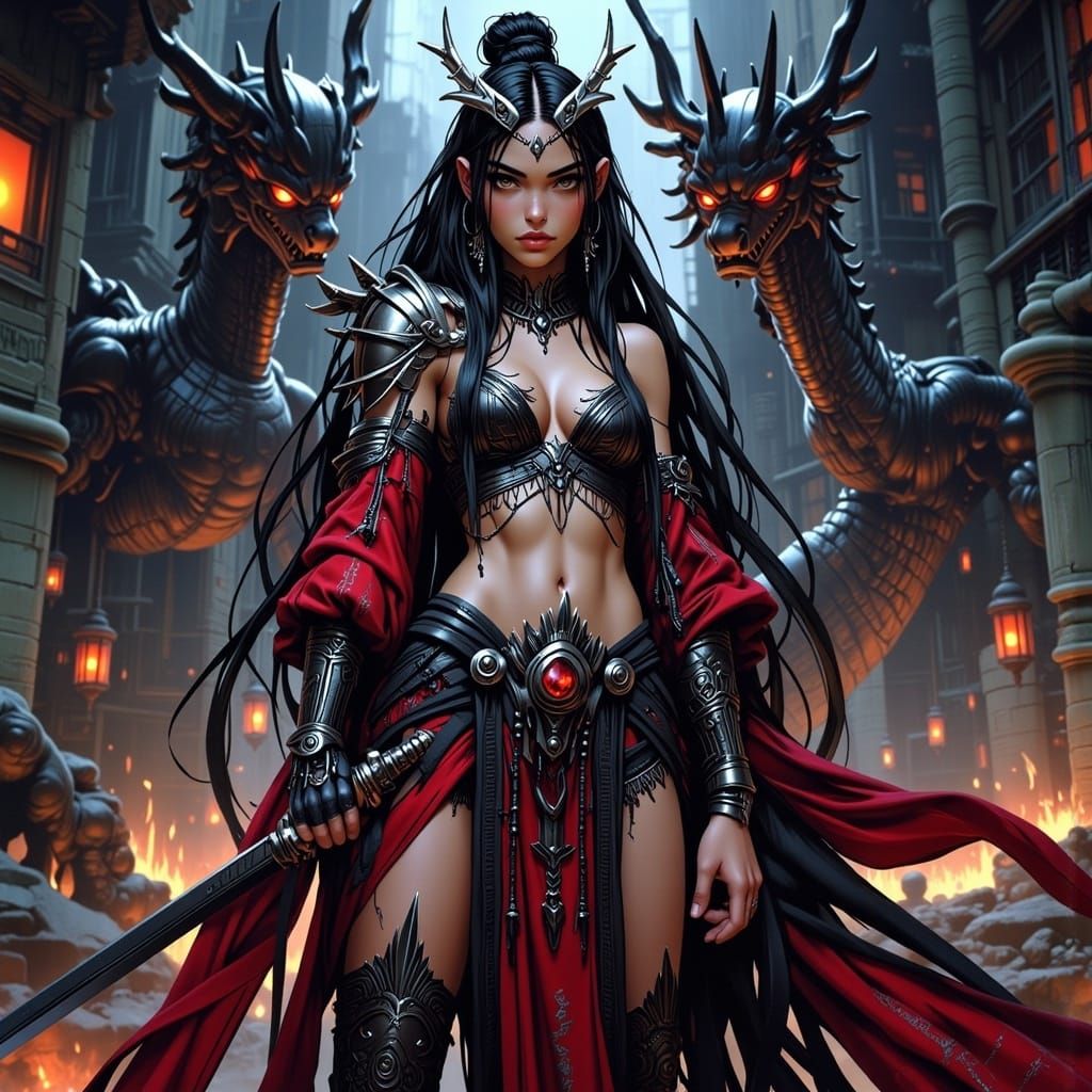 China-Themed Supervillainess on Battlefield in Anime Style