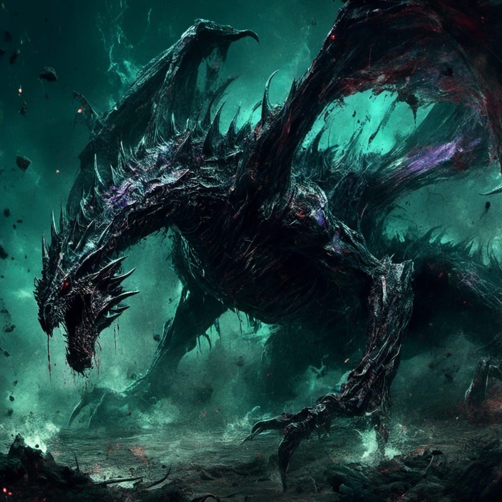 Dark Fantasy Dragon Transformation in Bioluminescent Armor