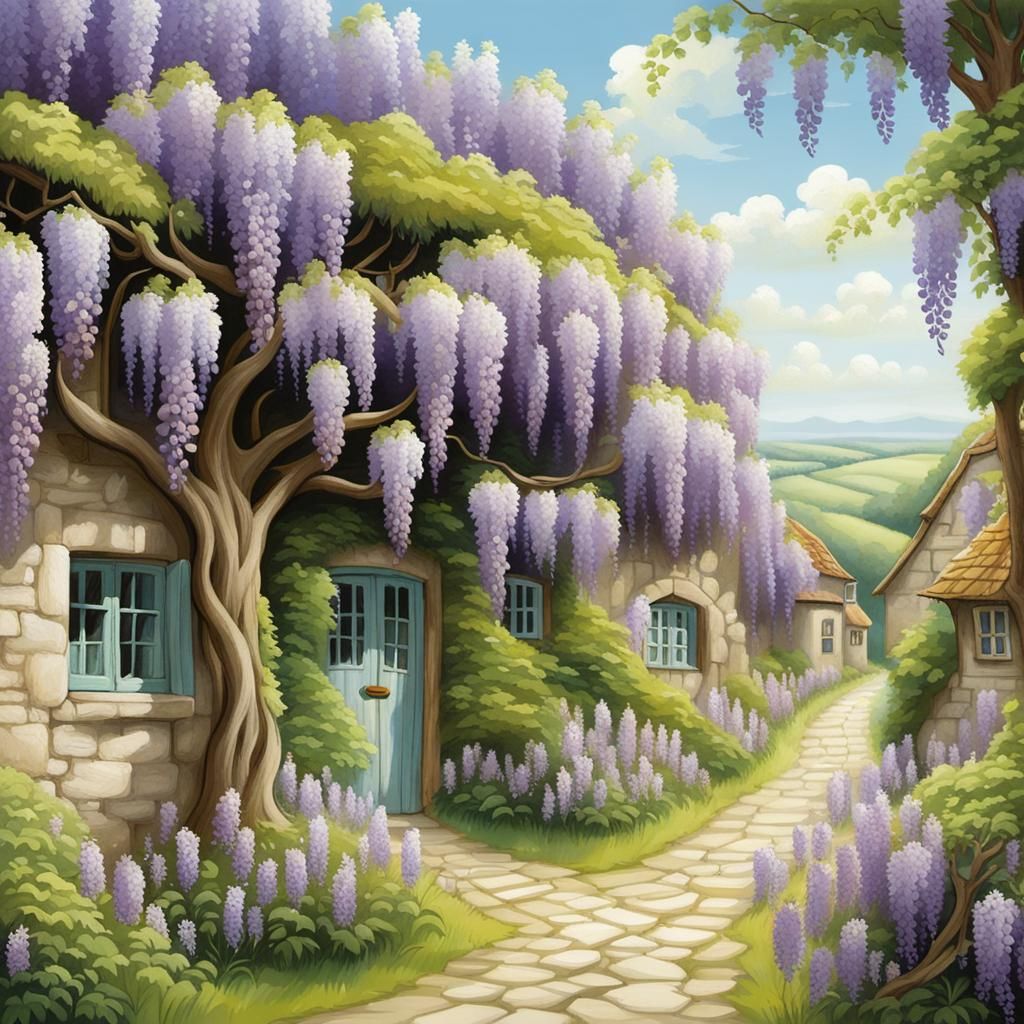 Wisteria Lane with Cottages in Whimsical Field