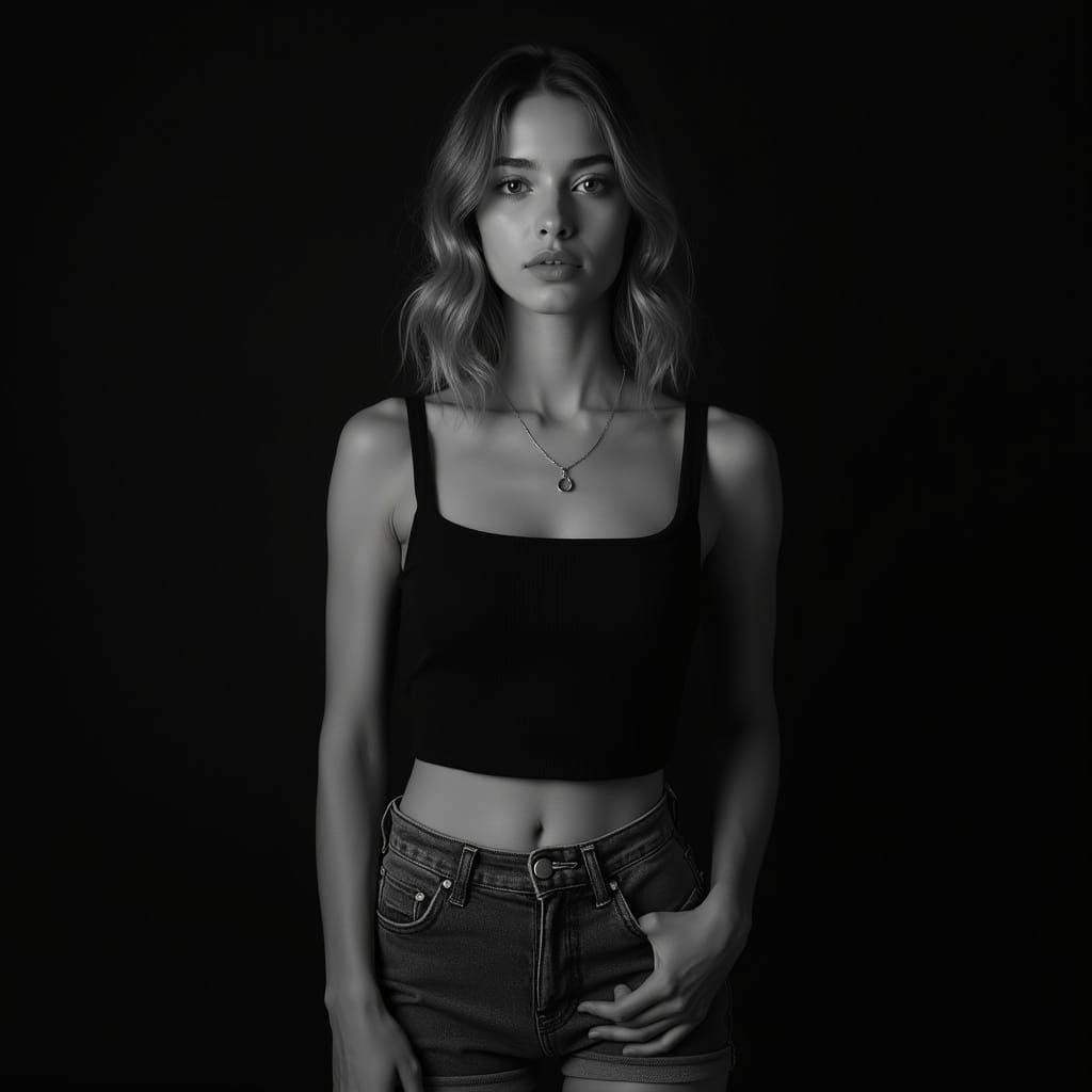 Elegant Monochrome Portrait of Woman in Studio Lighting