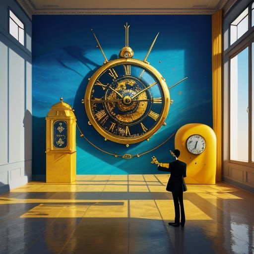 Surrealist Room with Melting Clocks in Digital Art