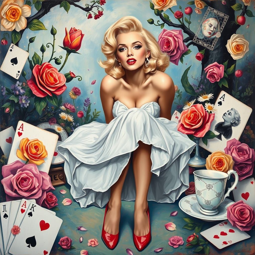 Surreal Alice in Wonderland Portrait of Marilyn Monroe in Oi...