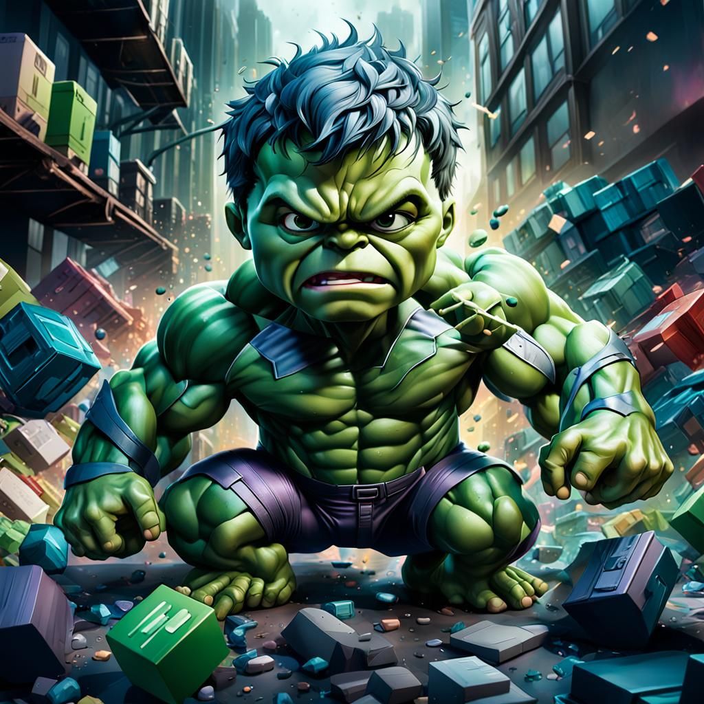Baby Hulk Smashing Toys: A Vibrant Digital Portrait