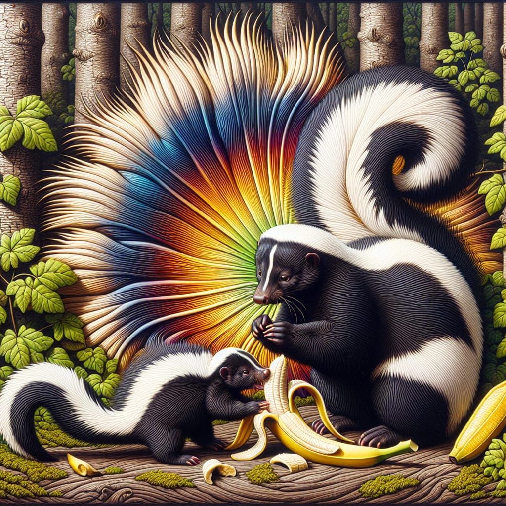 Colorful Skunks in Polish Woodland, 19th Century Style