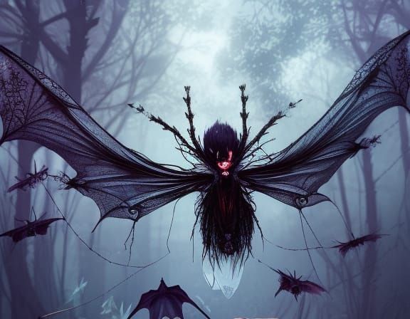 Vampire Spider with Lace Wings, Maximalist Art
