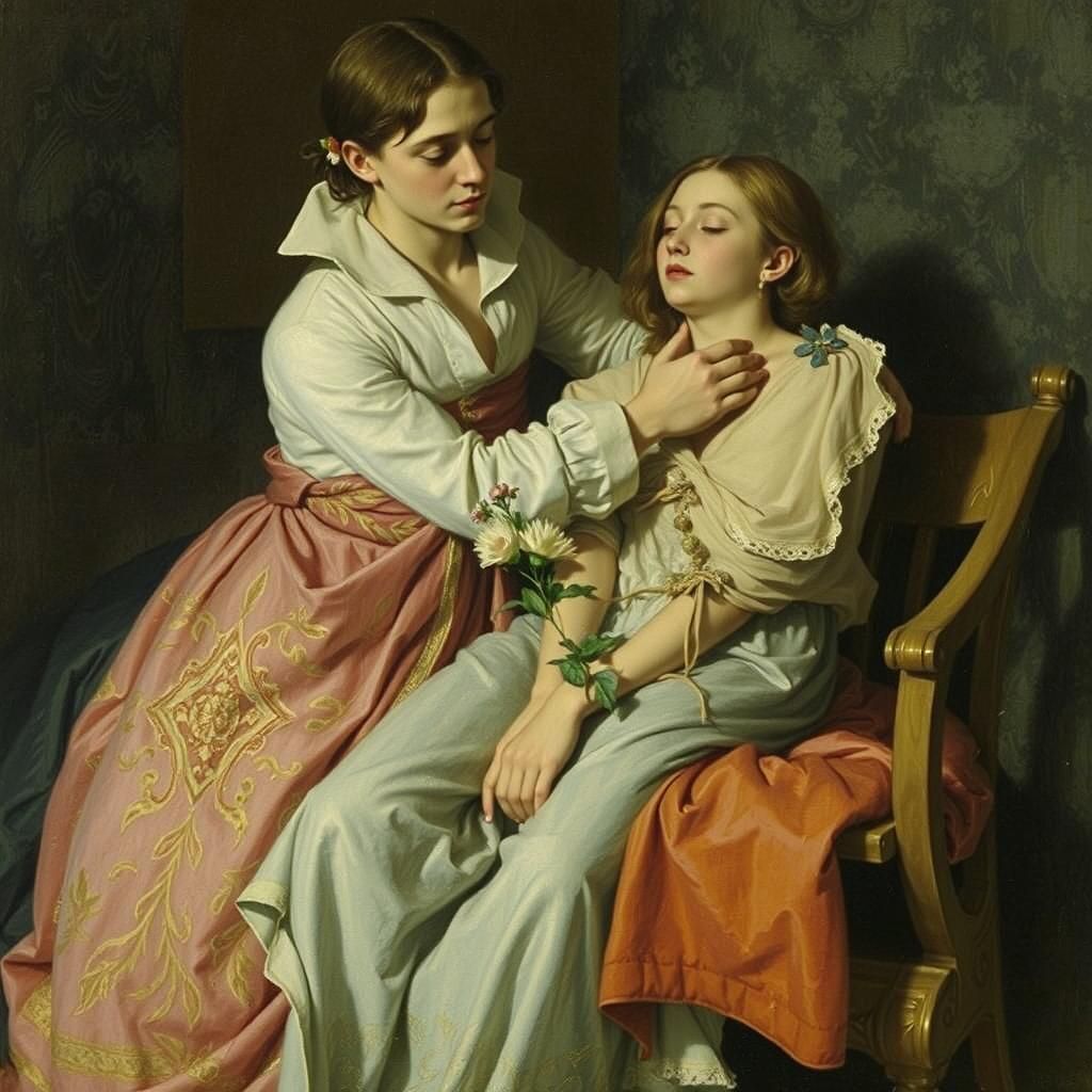 Sorrowful Watch: 19th-Century Realism Painting of Lovers