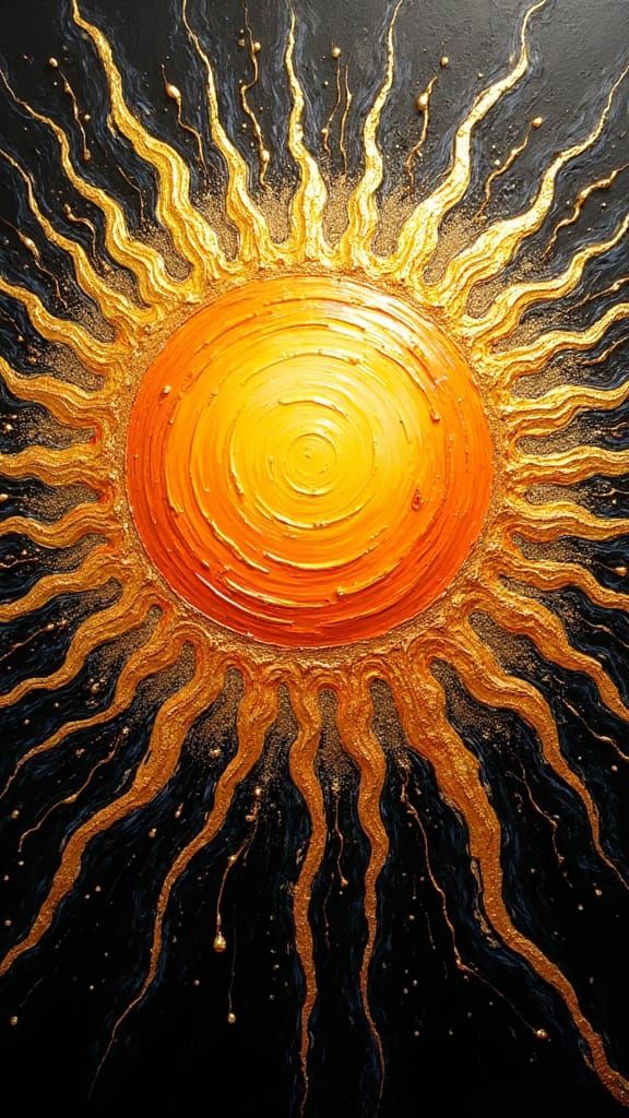 Radiant Abstract Sun in Style of Action Painting