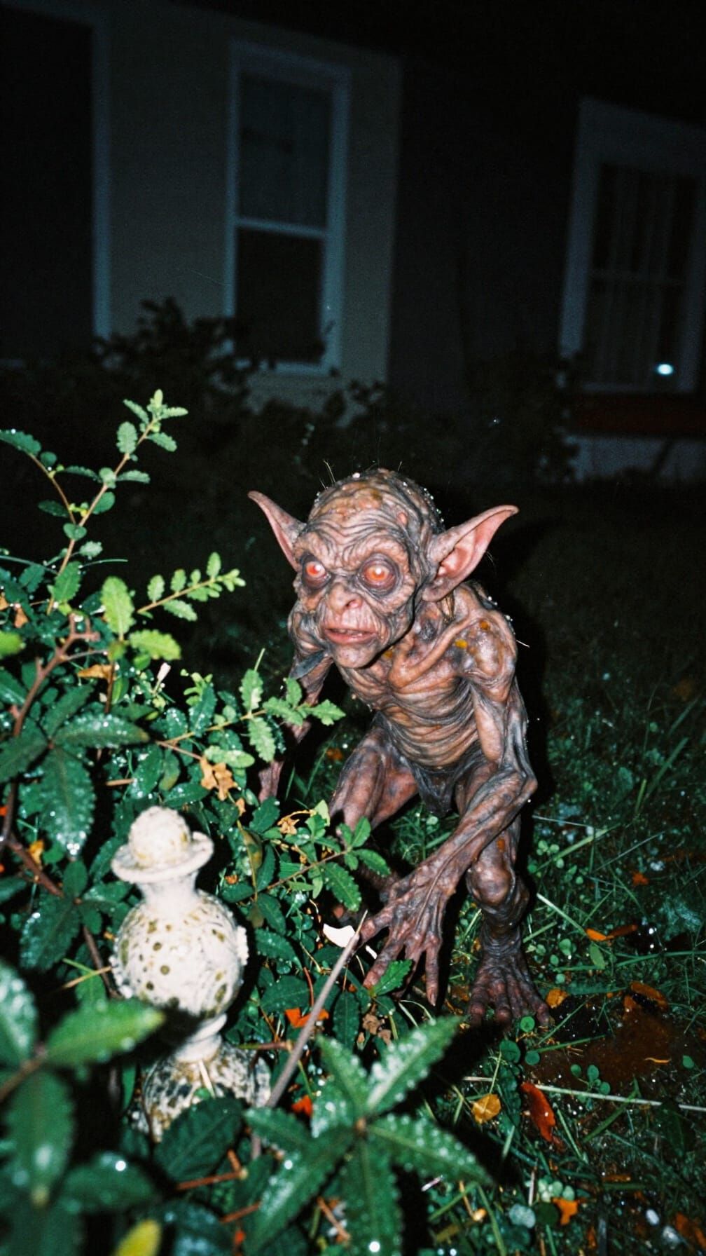 Goblin Lurking in Garden at Night