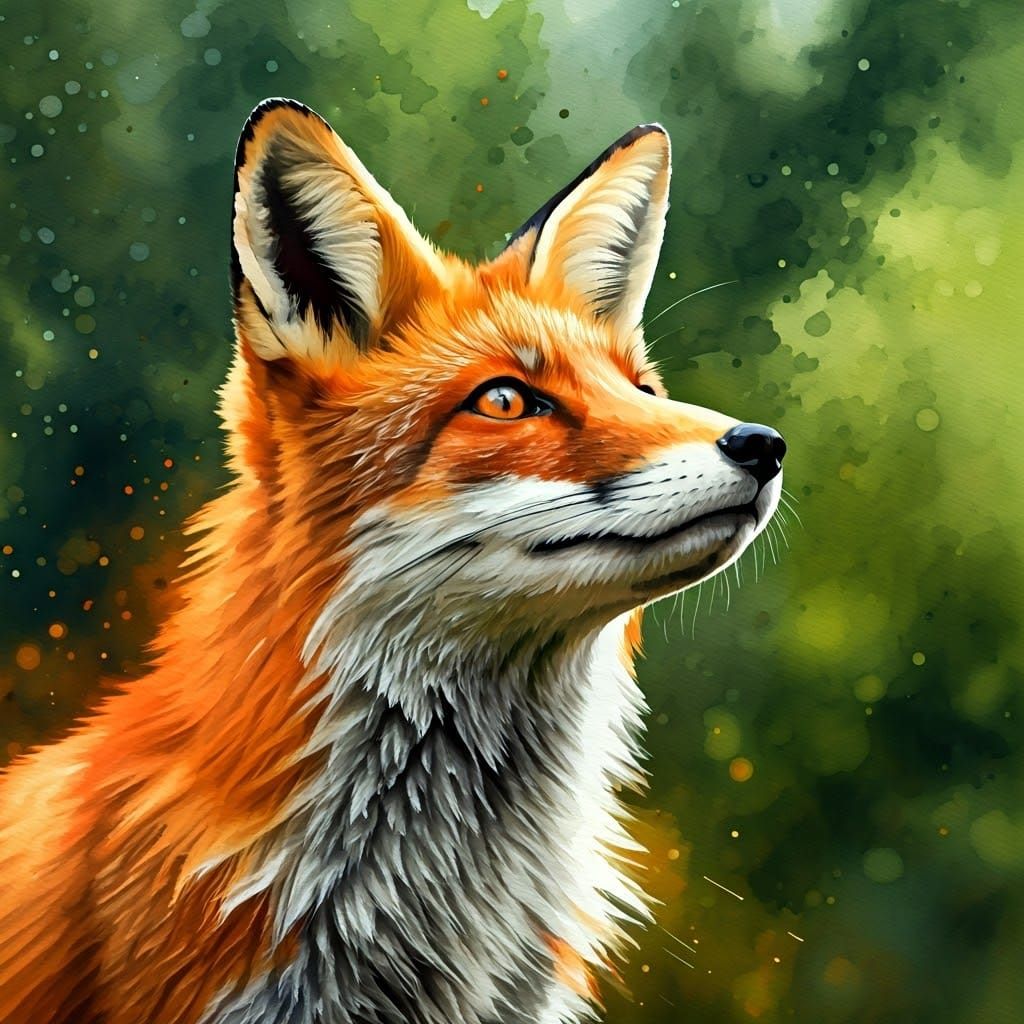 Watercolour Fox in Splendid Amber Eyes