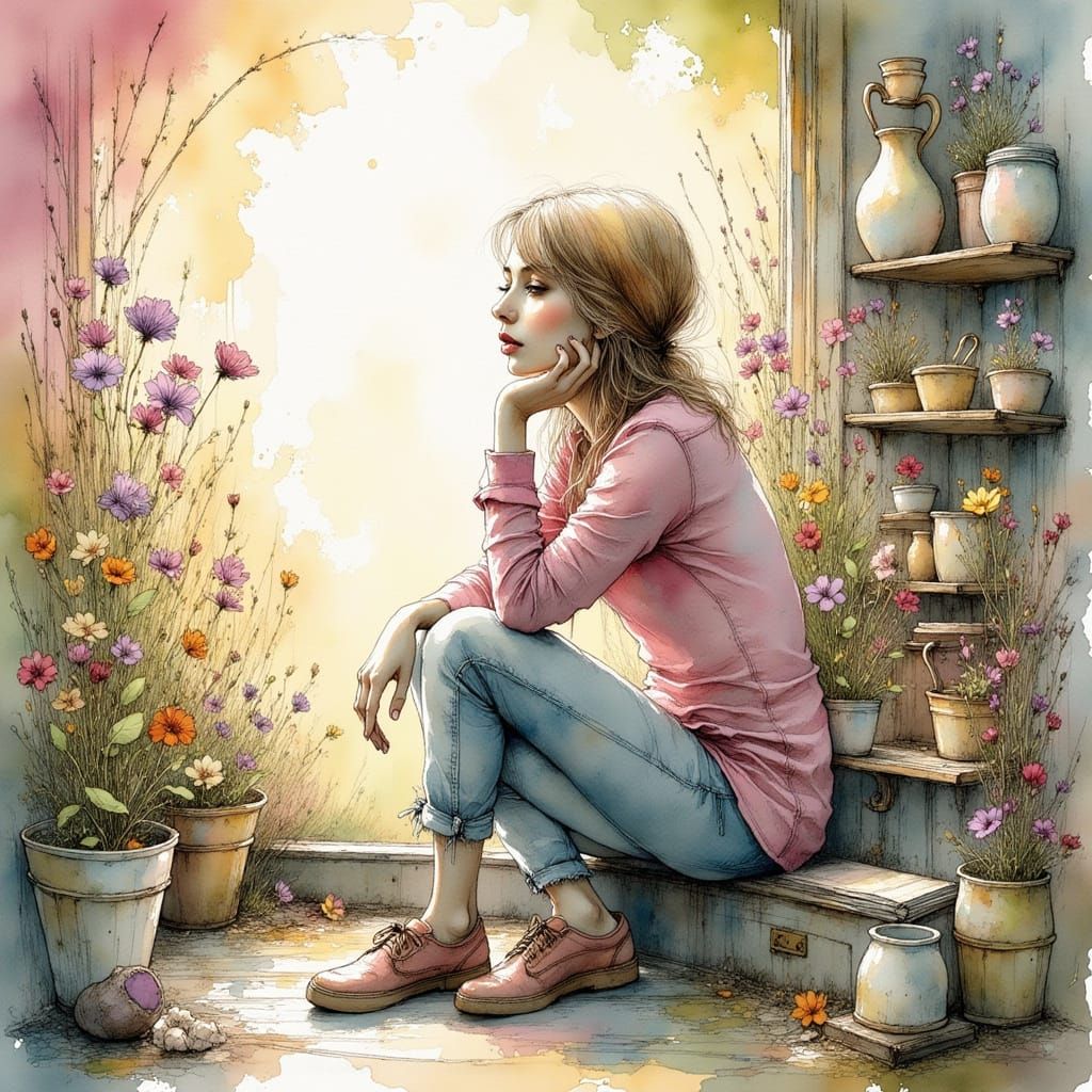 Person in Serene Environment in Digital Art Style