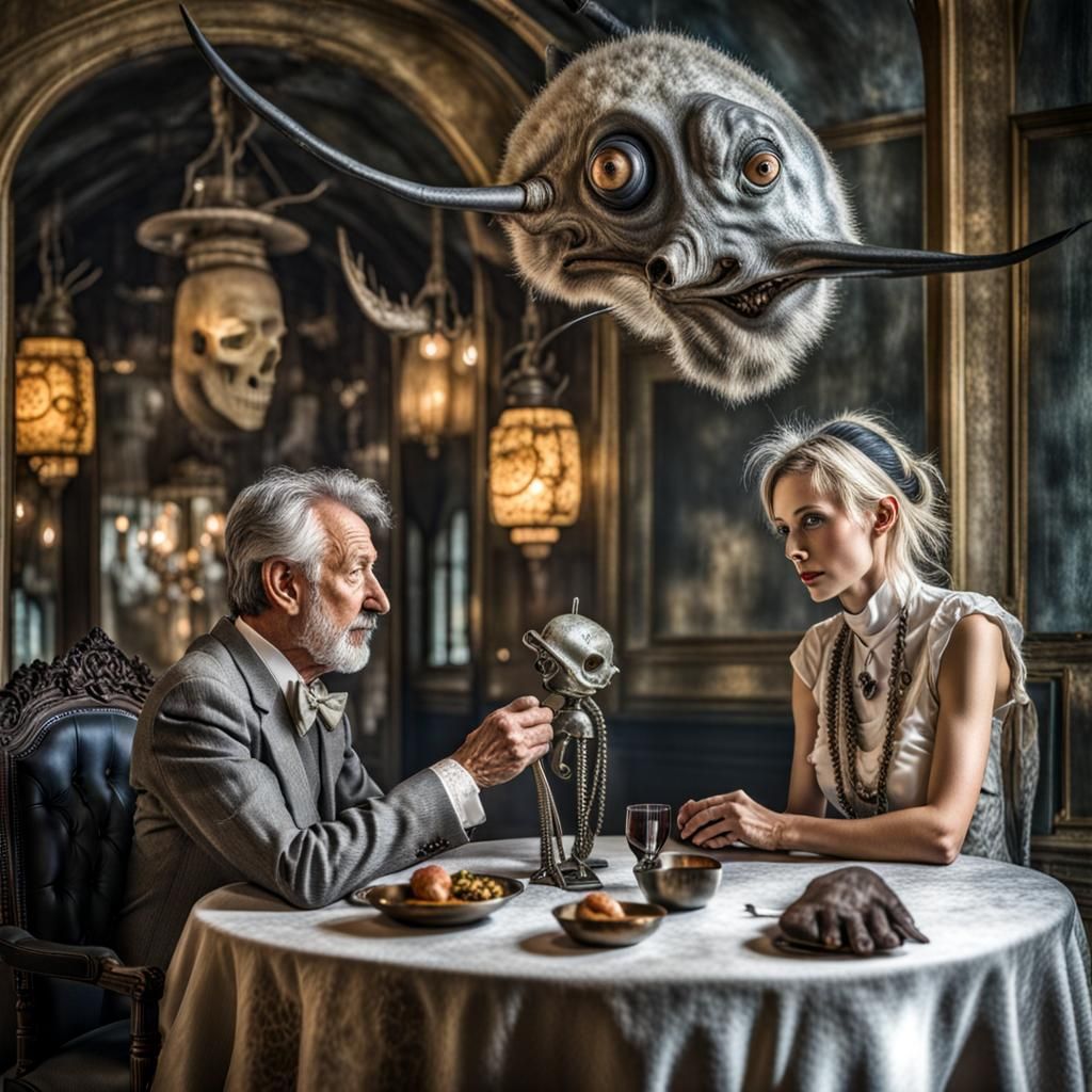 Surreal Alien Restaurant Celebration in Gritty Magical Reali...