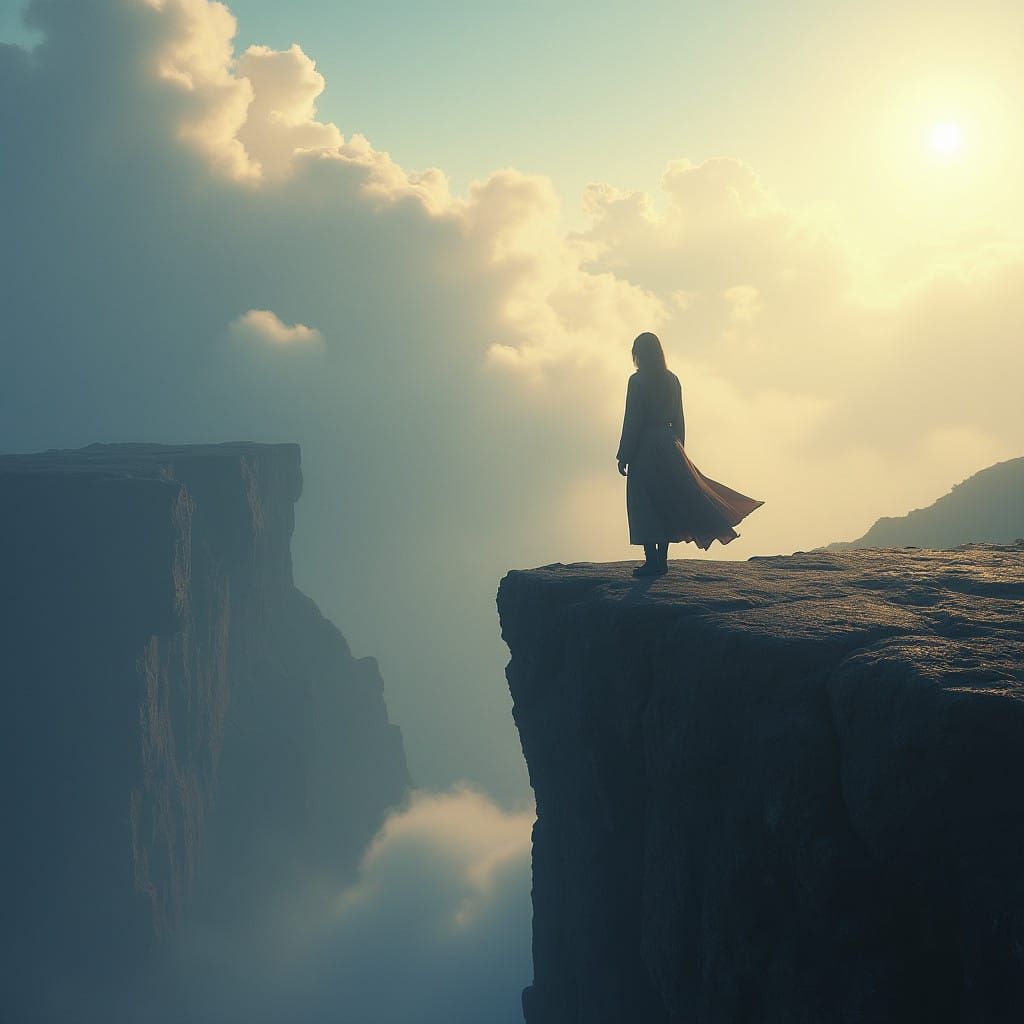 A Figure Stands at the Edge of a Cliff, Shadowing the Future