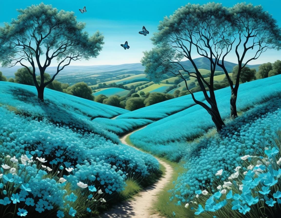 Turquoise Fluorescent Landscape in Hyperrealistic Splash Art