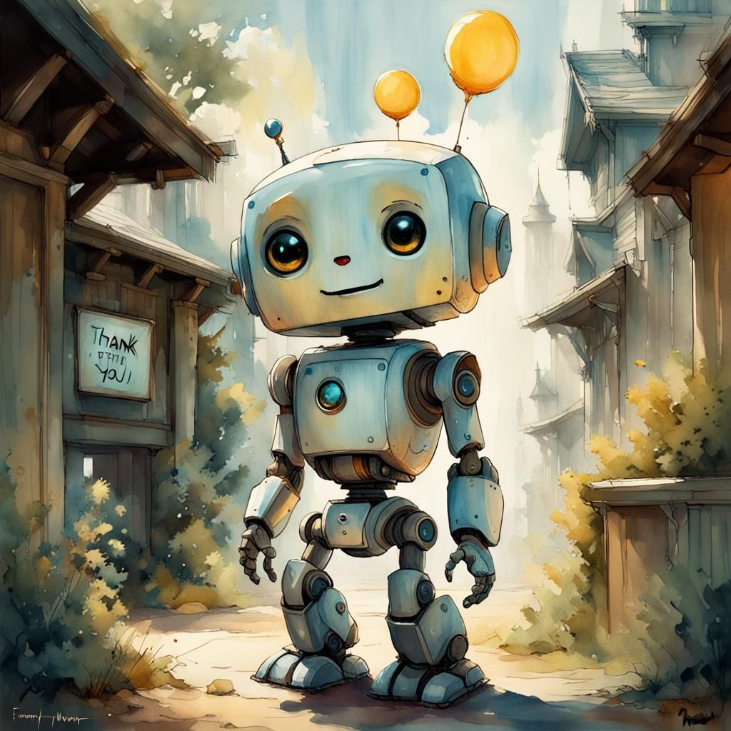 Cute Robot Says Thank You: DreamWorks Watercolor