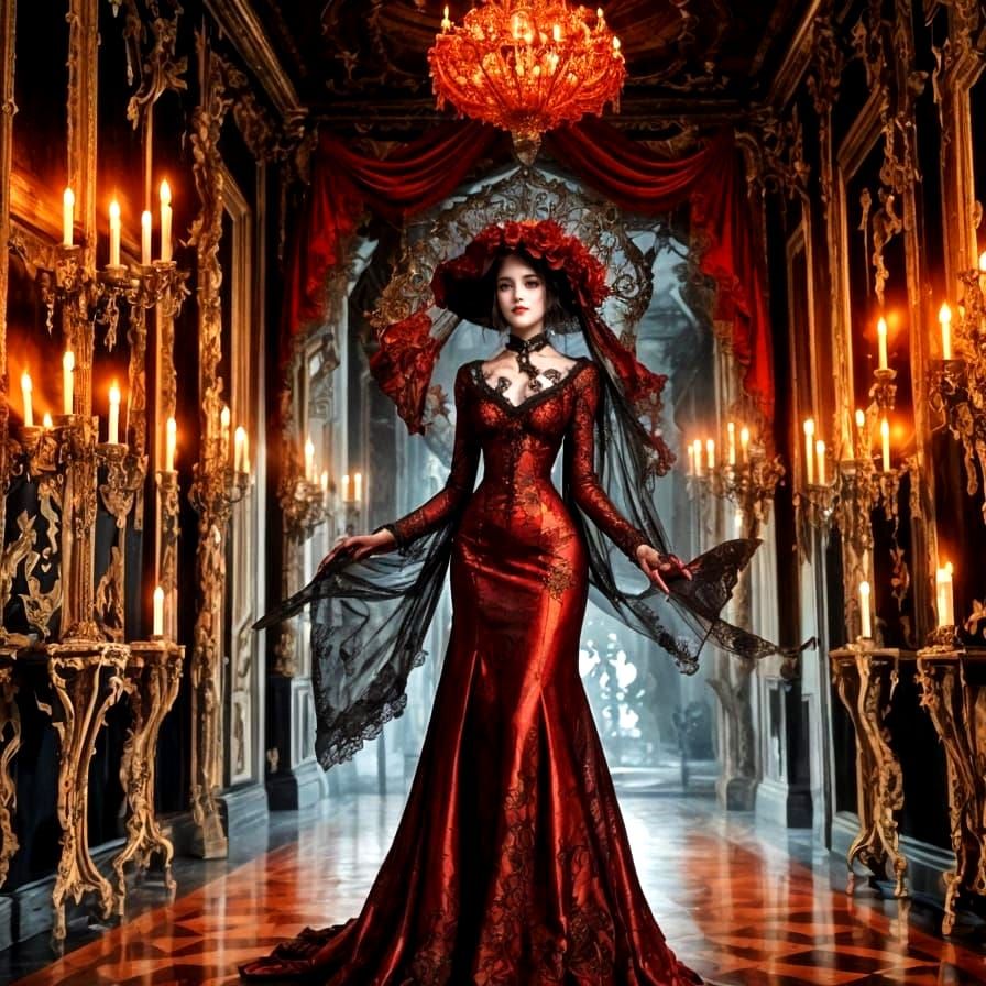 Bloody Ghost Queen in Opulent Rococo Hall