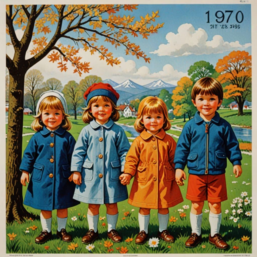 Children Representing the Four Seasons on a 1970 Calendar