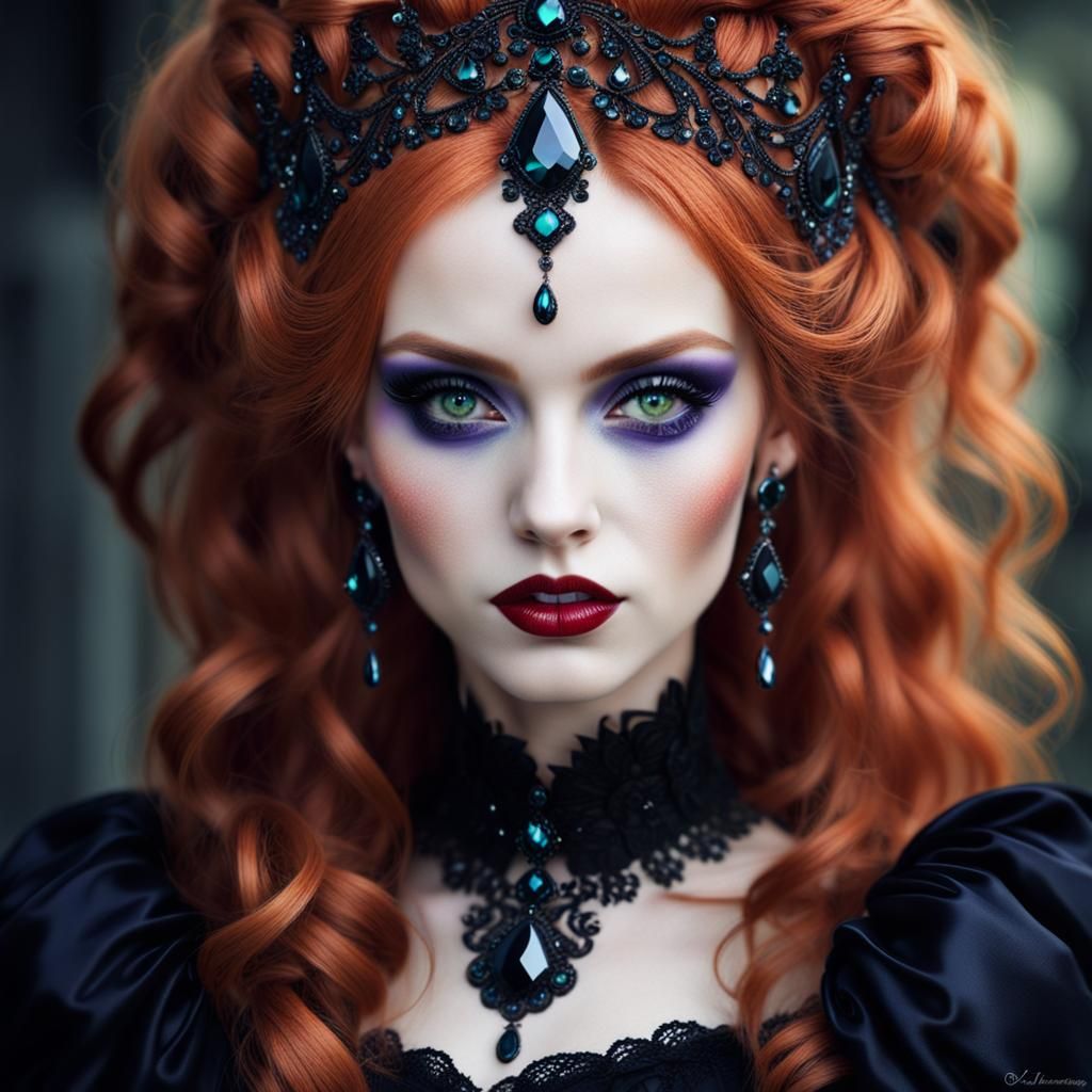 Gothic Beauty with Green Eyes and Diamond Accents