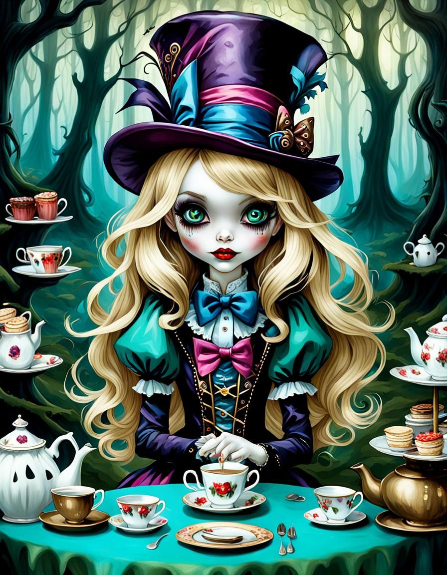 Mad Hatter Tea Party in Haunted Forest Portrait