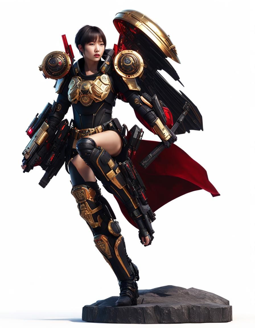 Korean Idol in Cyberpunk Armor with Saintly Halo