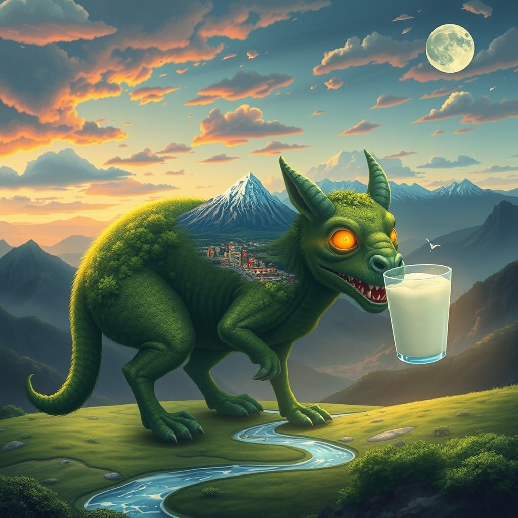 Mythical Asia Sipps from Glass of Creamy Milk