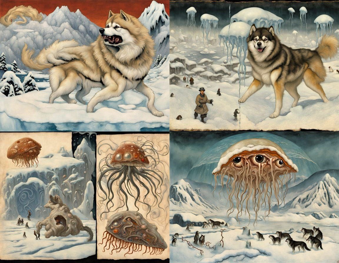 Surreal Winter Storm: Malamute in Ice Palace