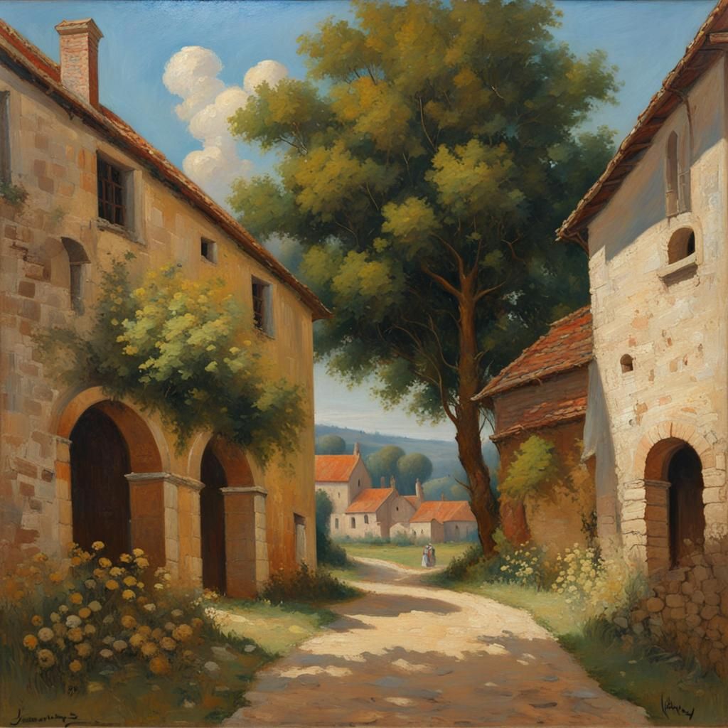 French Convent in Summer: Oil Painting