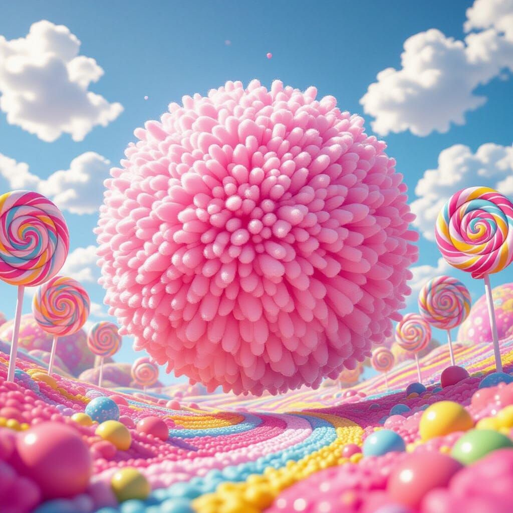 Giant Pom Pom Ball in Candy Land, Pop Surrealism