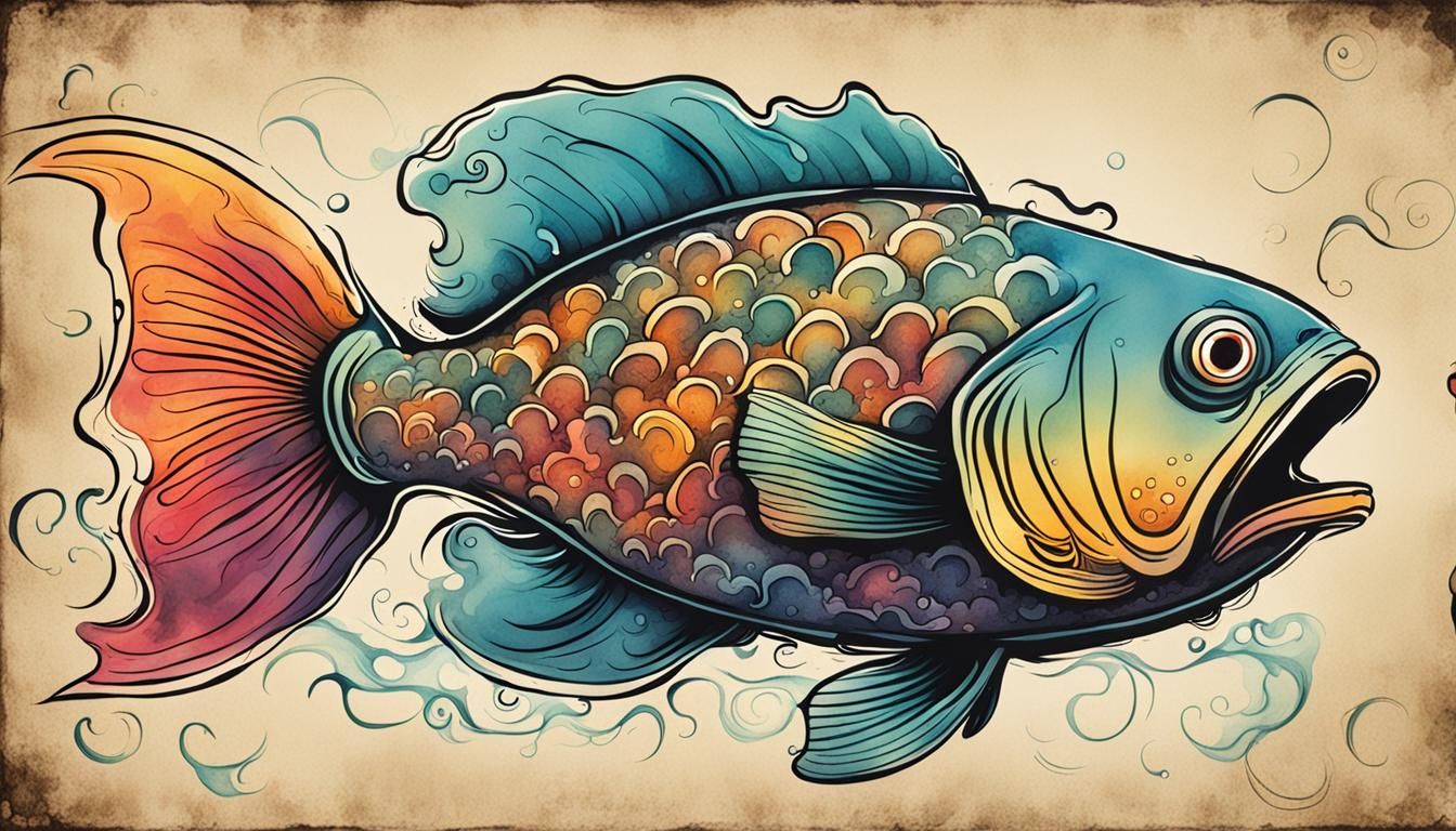Colorful Ink Cartoon Fish Made of Smoke