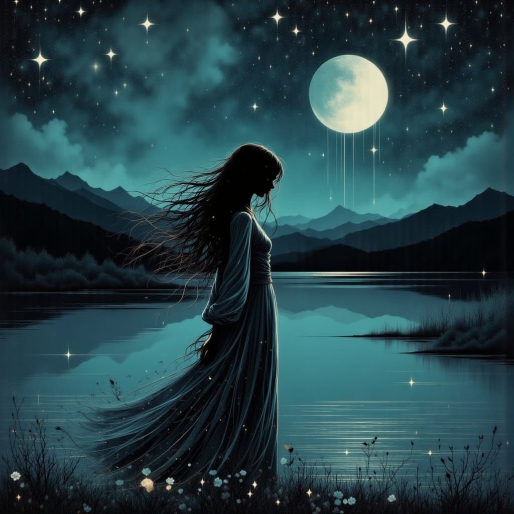 Bohemian Woman by River in Dreamy Digital Art