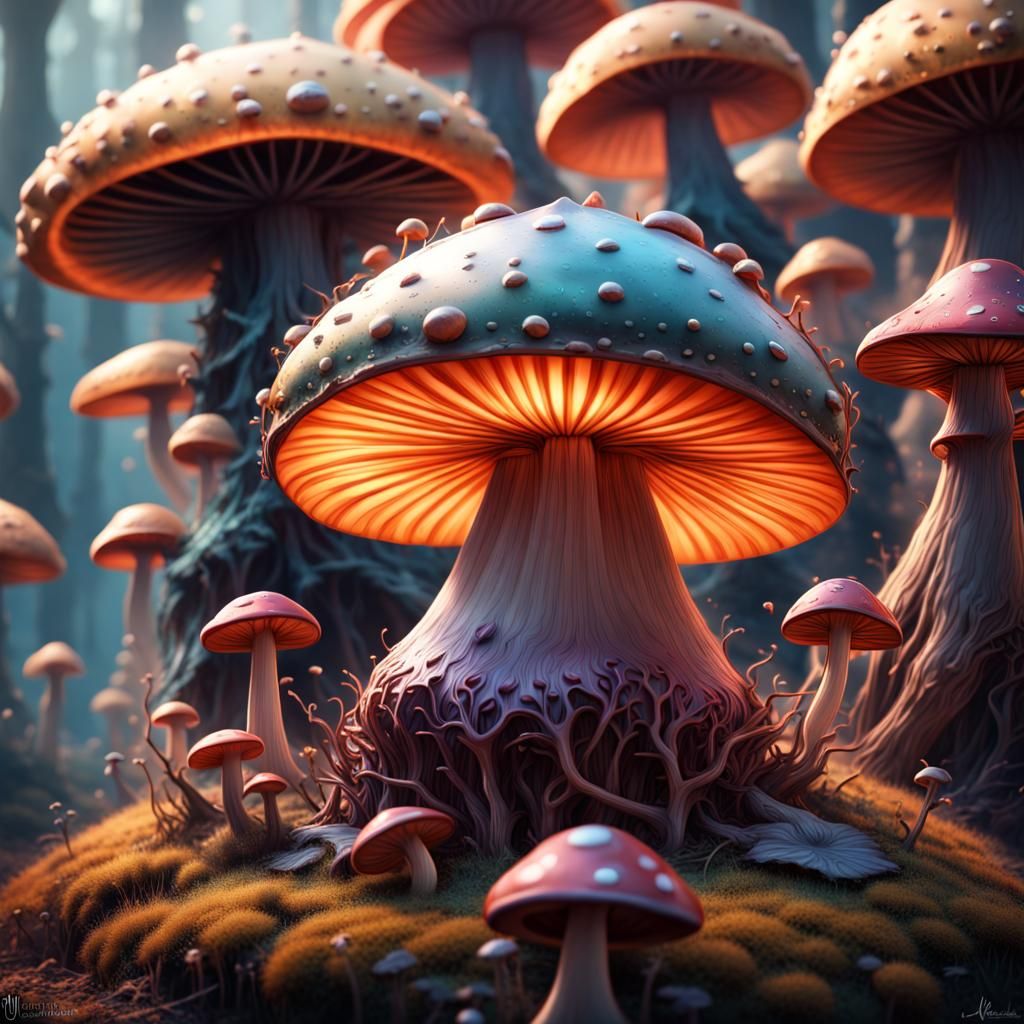 Humanoid Mushroom King in Detailed Matte Painting