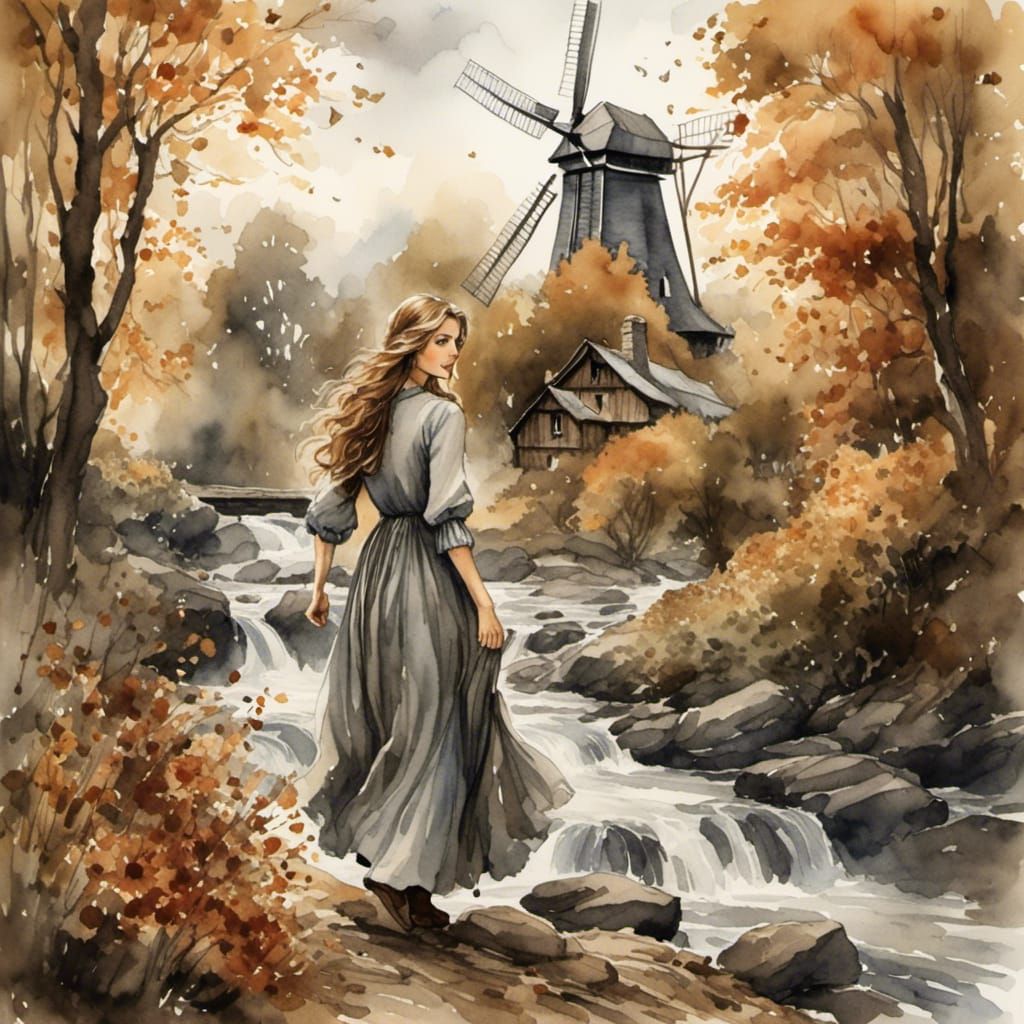 Fairytale Maiden in Enchanting Autumn Landscape
