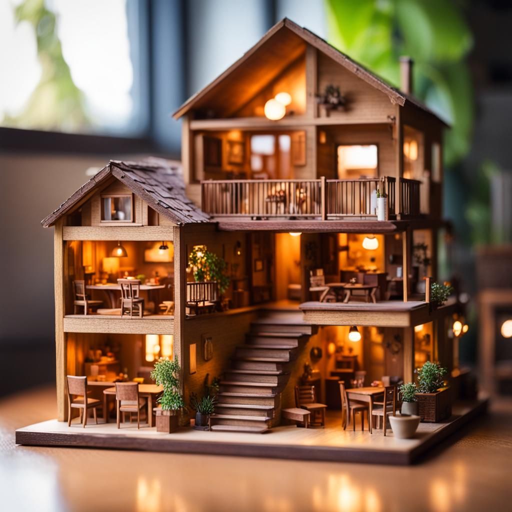 Detailed Miniature Wooden House Interior