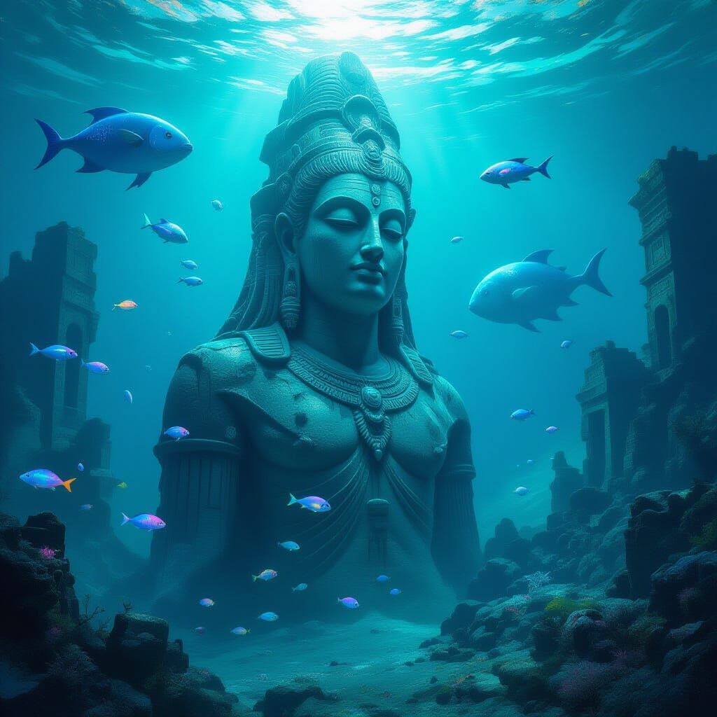 Ancient Deity Statue in Alien Ocean Ruins