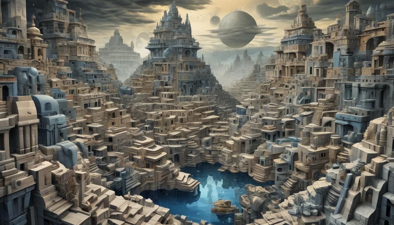 Surreal Cubist Dreamscape of Tenochtitlan in 3D