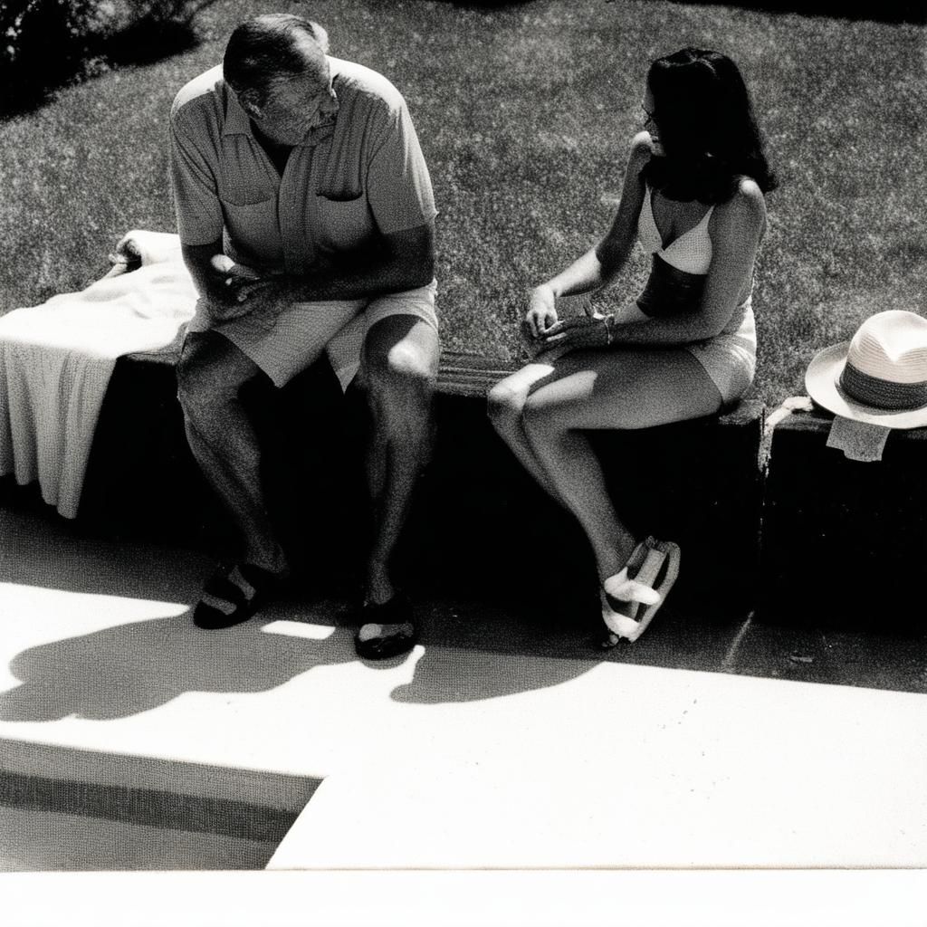 Vintage Polaroid of Father and Daughter by Pool