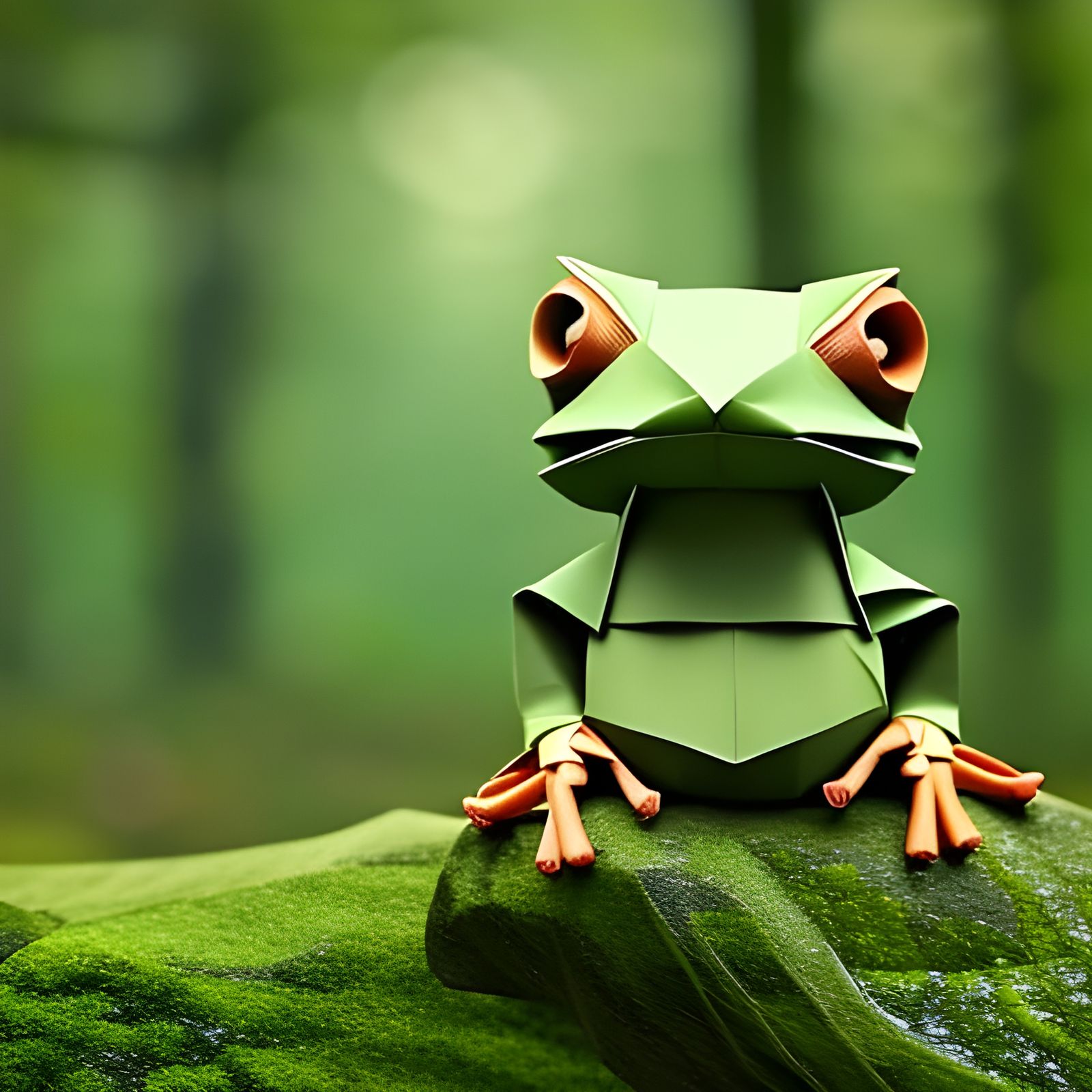 Origami Frog on Log, 3D Render