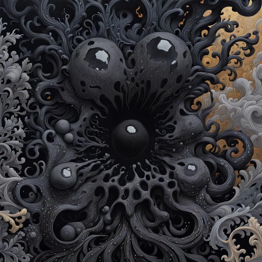 Black Slime of Empty Soul: Baroque Gouache Artwork