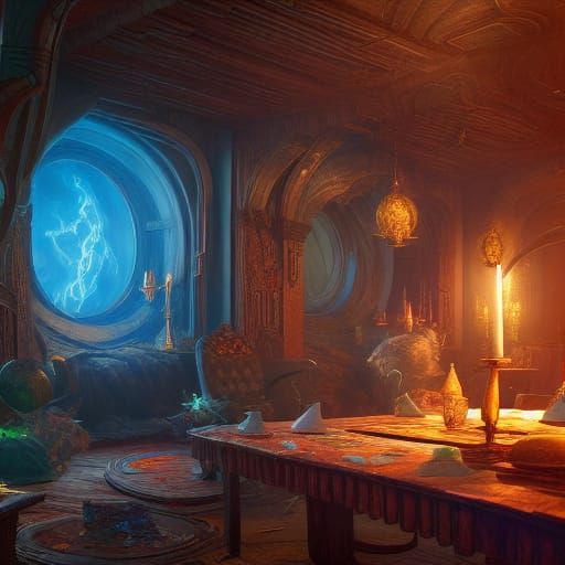 Fantastical Wizards Room in Detailed Matte Painting