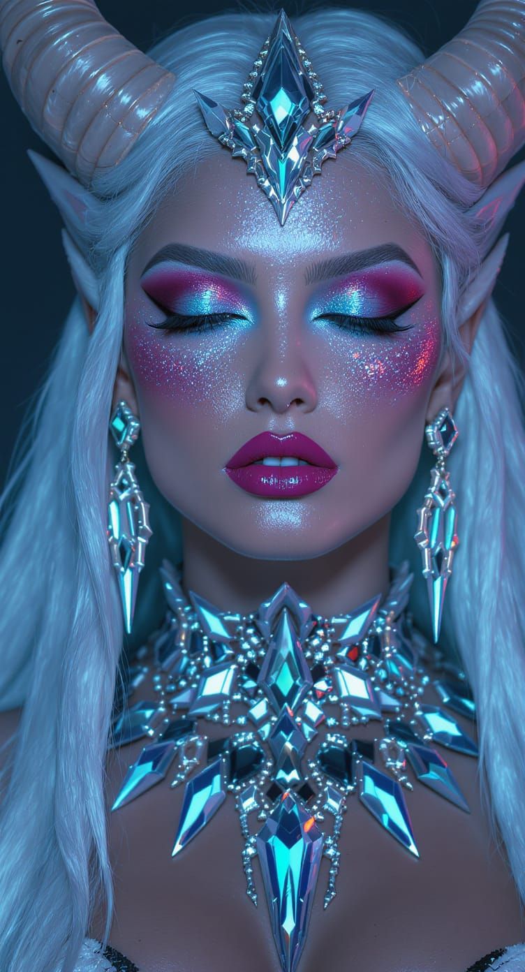 Futuristic Valkyrie Queen Portrait with Glitter Makeup